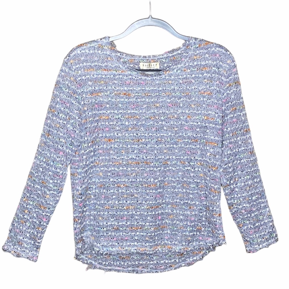 Paisley‎ open knit gray sweater raw hems